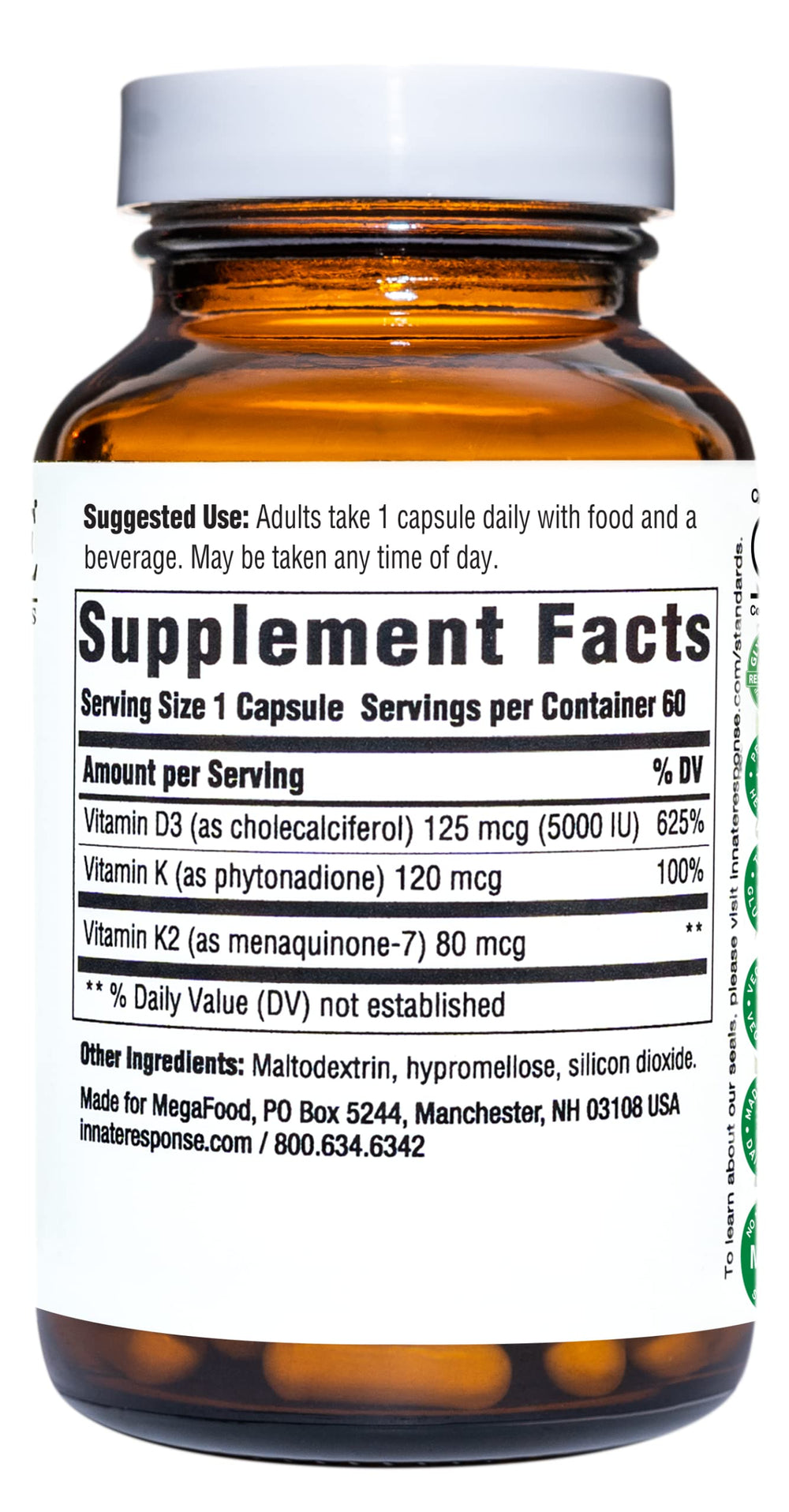 Innate Response Formulas D3 5000 IU capsules ready for daily immune support.