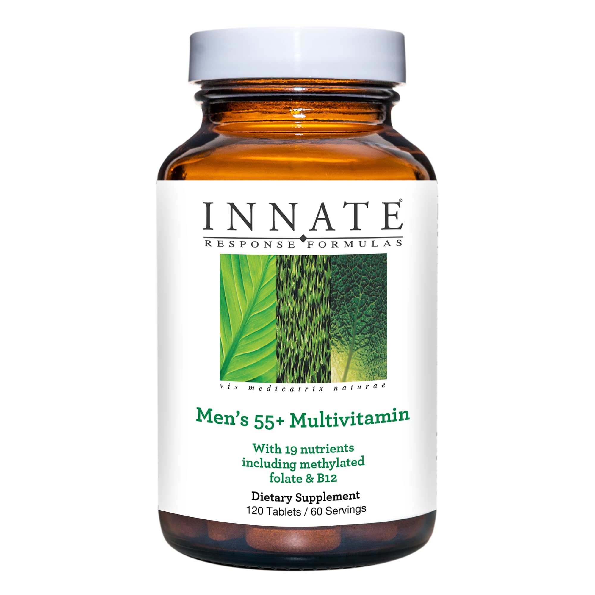 Innate Response Formulas Men's 55+ Multivitamin bottle, two daily tablets for energy support and immune function.