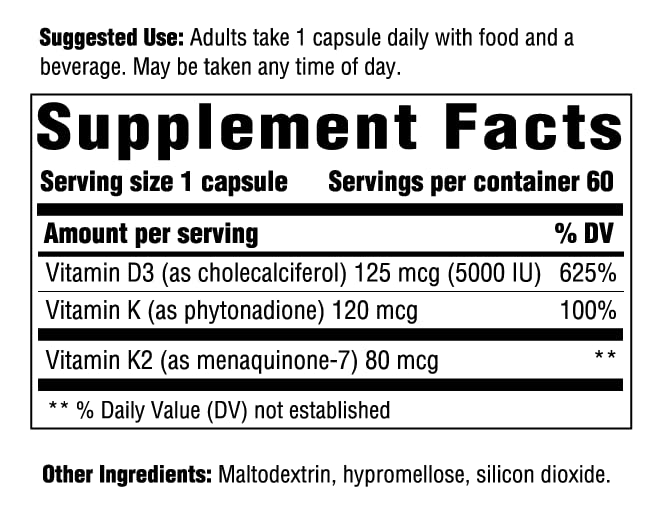 Innate Response Formulas vegetarian D3 K1 K2 capsules for balanced daily intake.