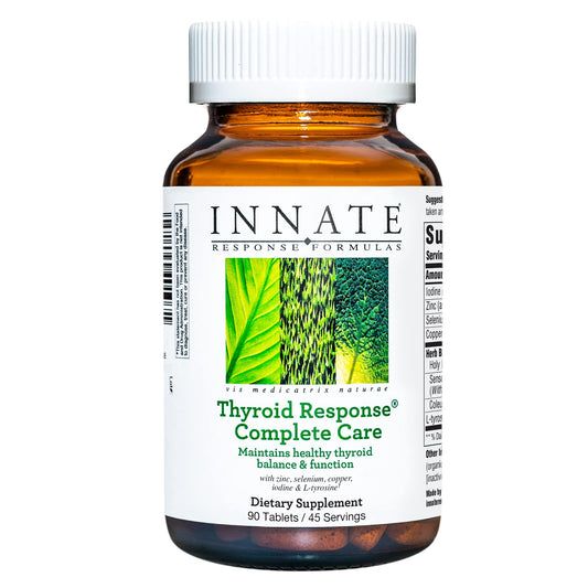 Innate Response Formulas Thyroid Complete Care bottle label emphasizes natural wellness support for daily balance