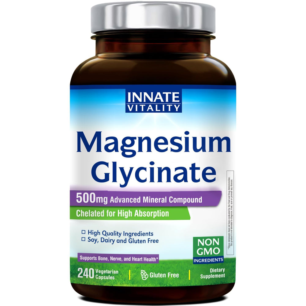 Innate Vitality Magnesium Glycinate bottle with 240 capsules, long lasting supply