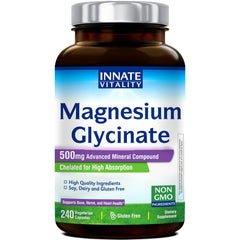 Innate Vitality Magnesium Glycinate bottle with 240 capsules, long lasting supply