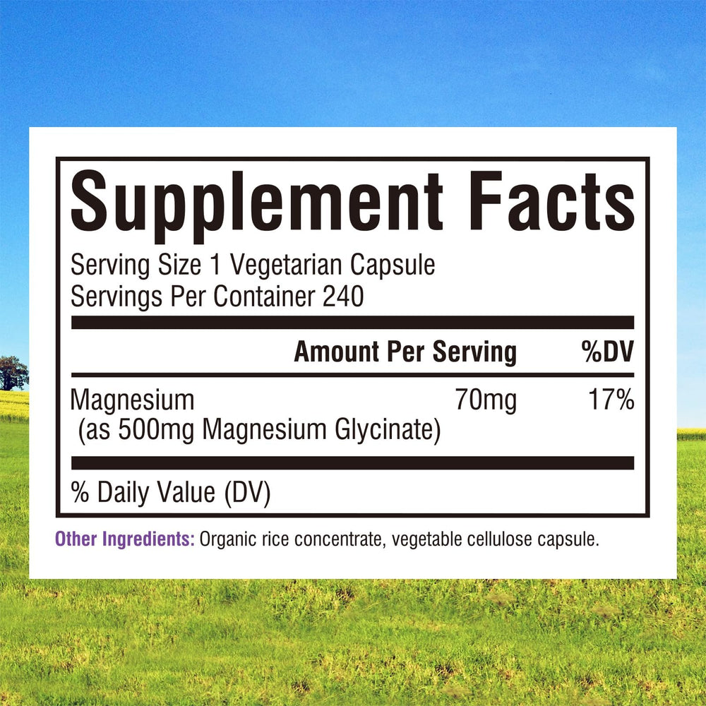 Close-up of Innate Vitality Magnesium Glycinate capsules showing small easy-to-swallow form
