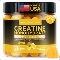 Inner Brightness creatine gummies bottle with orange-lemon flavor for on-the-go energy