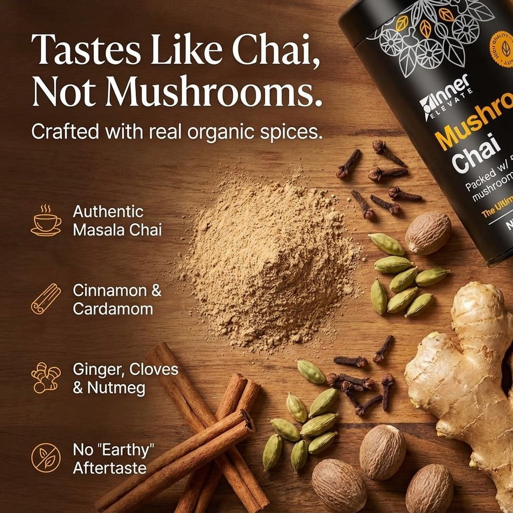 Inner Elevate cordyceps mushroom image signals natural energy lift and endurance.