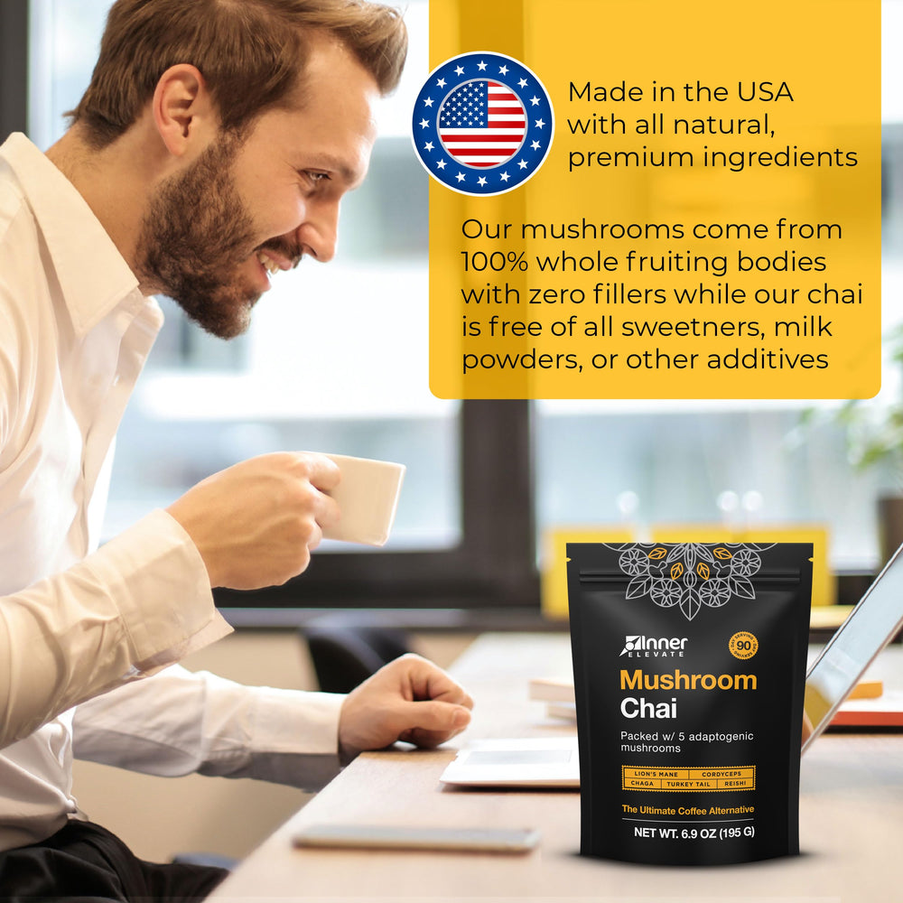 Inner Elevate Fruiting bodies emphasis on pure mushroom extract.