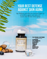 Inner Glow Age Defense polypodium leucotomos component highlighted on packaging.