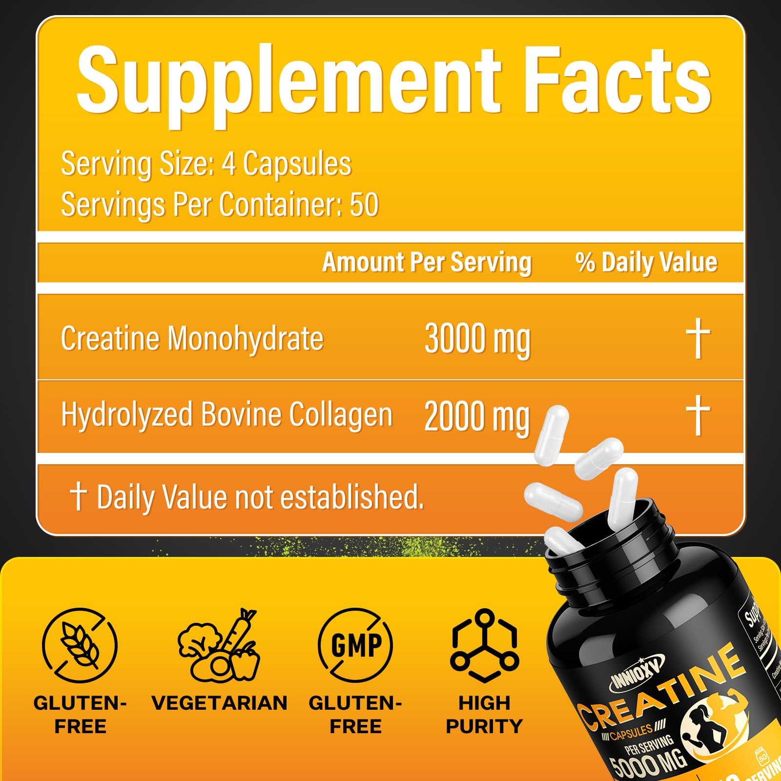 INNIOXV 5000mg serving size capsules shown for easy daily use