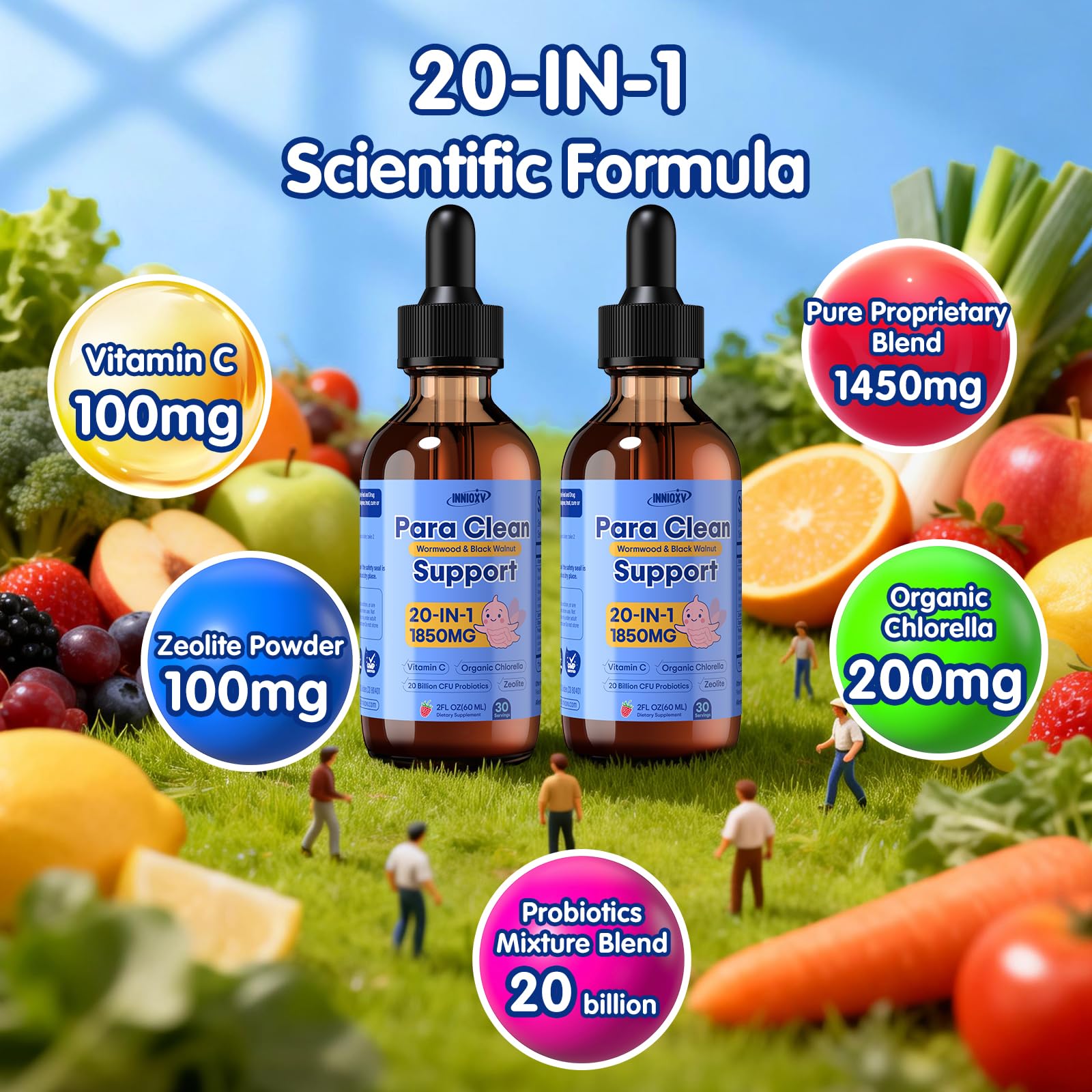 INNIOXV Parasite Cleanse alcohol-free formula in 60 mL bottle