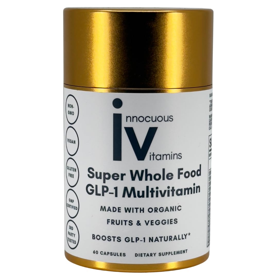 Innocuous Vitamins GLP-1 multivitamin bottle shown for daily wellness.