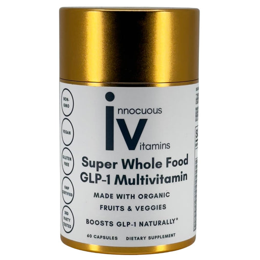 Innocuous Vitamins GLP-1 multivitamin bottle shown for daily wellness.
