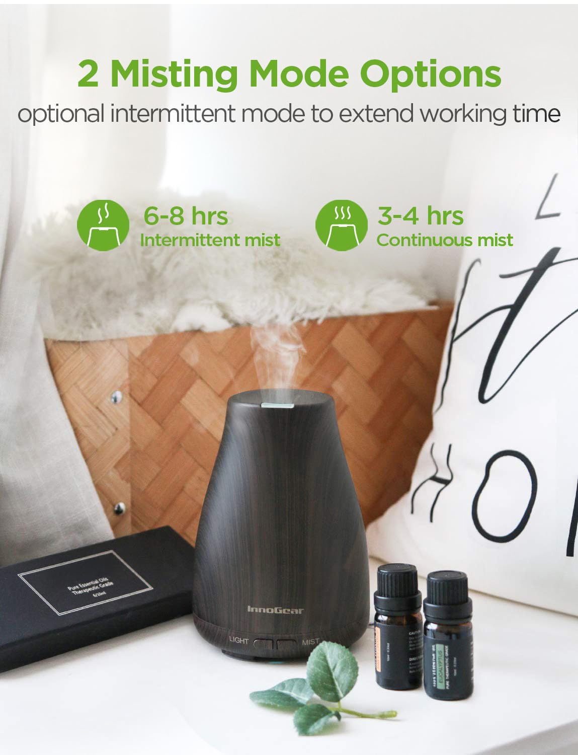 InnoGear diffuser color-cycle lights demonstrate customizable mood lighting.