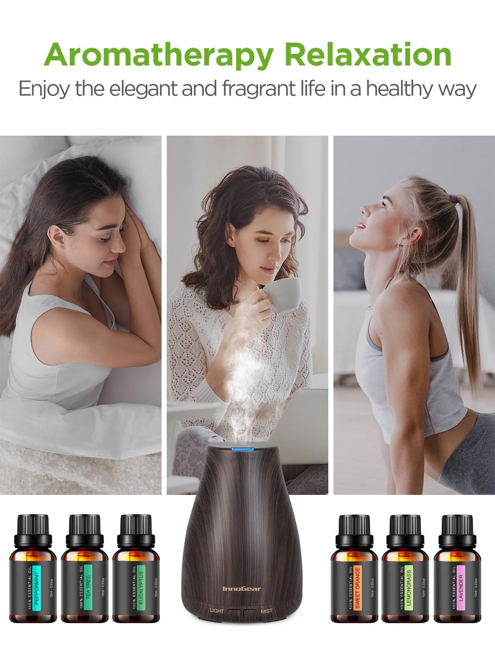 InnoGear diffuser nightlight ambient; soft glow for restful evenings.