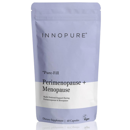 INNOPURE Perimenopause capsules featuring red clover for hormonal balance.