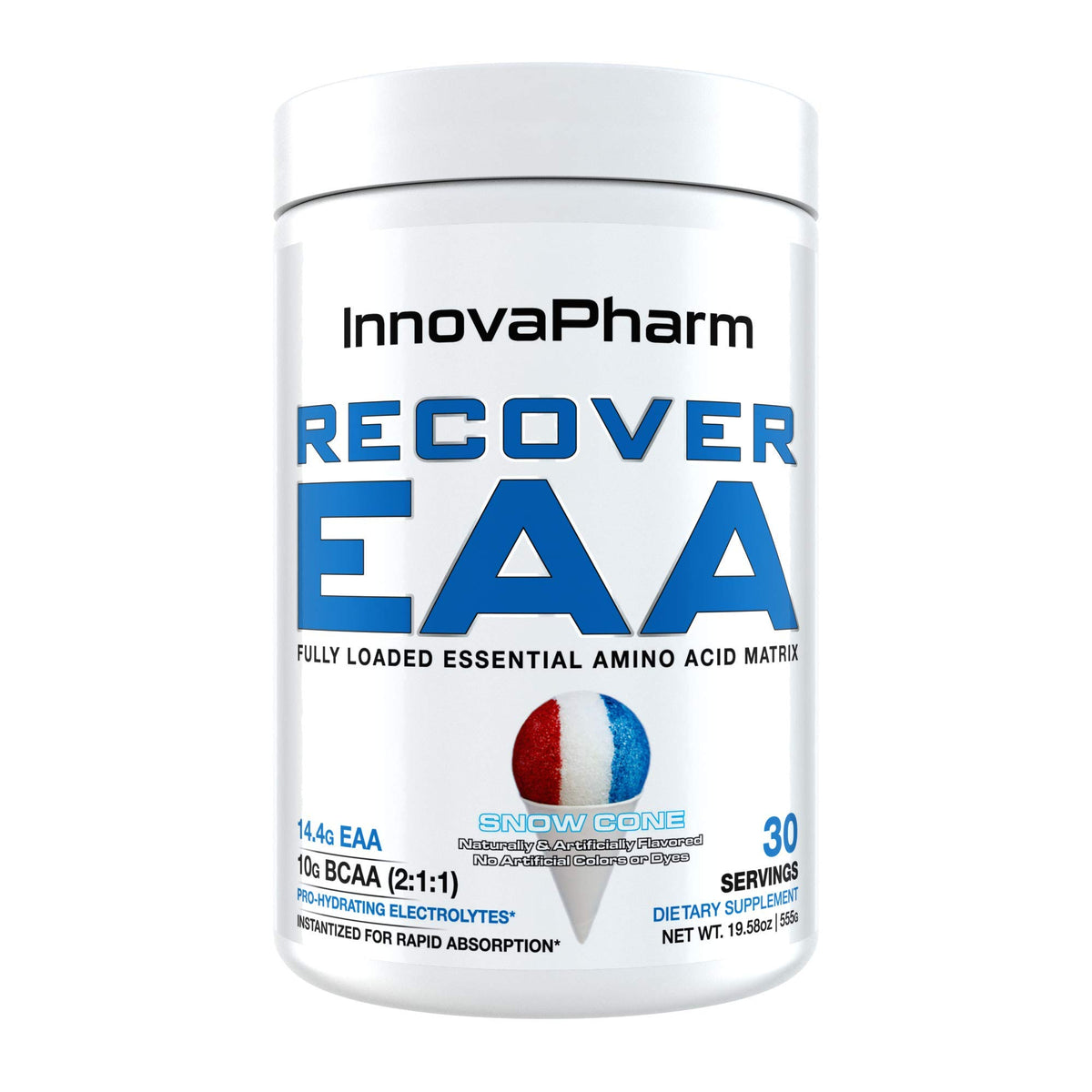InovaPharm RECOVER-EAA bottle pour supports post-workout recovery and hydration with EAAs.