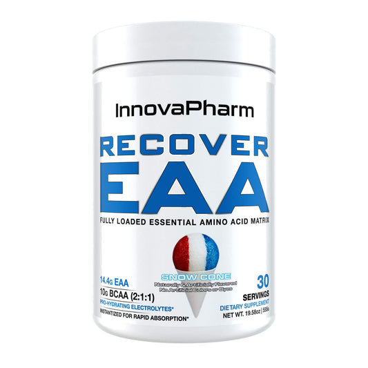 InovaPharm RECOVER-EAA bottle pour supports post-workout recovery and hydration with EAAs.