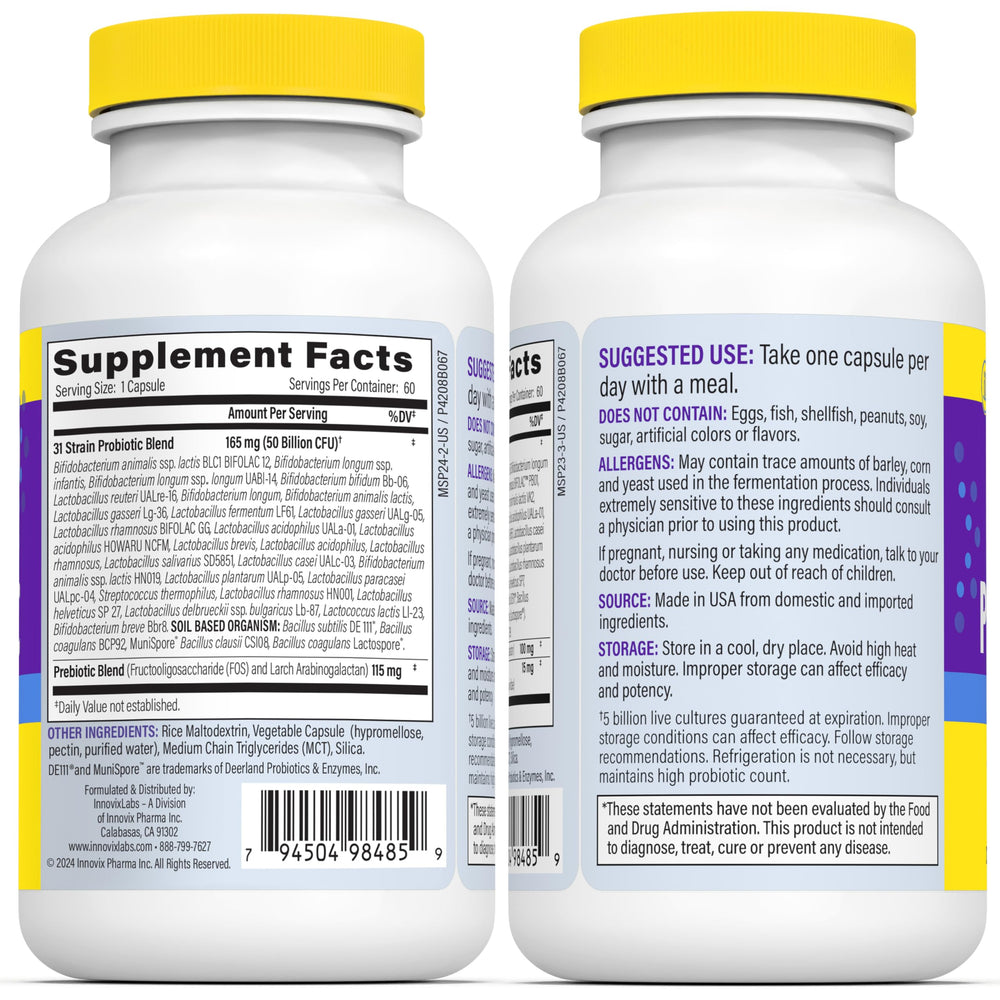 InnovixLabs probiotic capsules and glass suggest daily routine and consistency