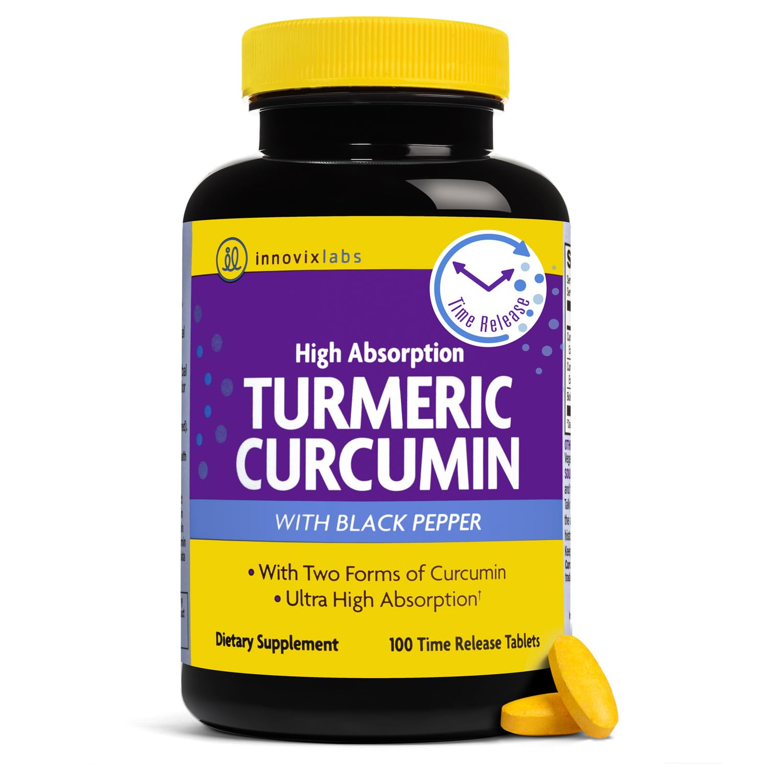 InnovixLabs turmeric curcumin tablets on blister pack for potential joint mobility support.