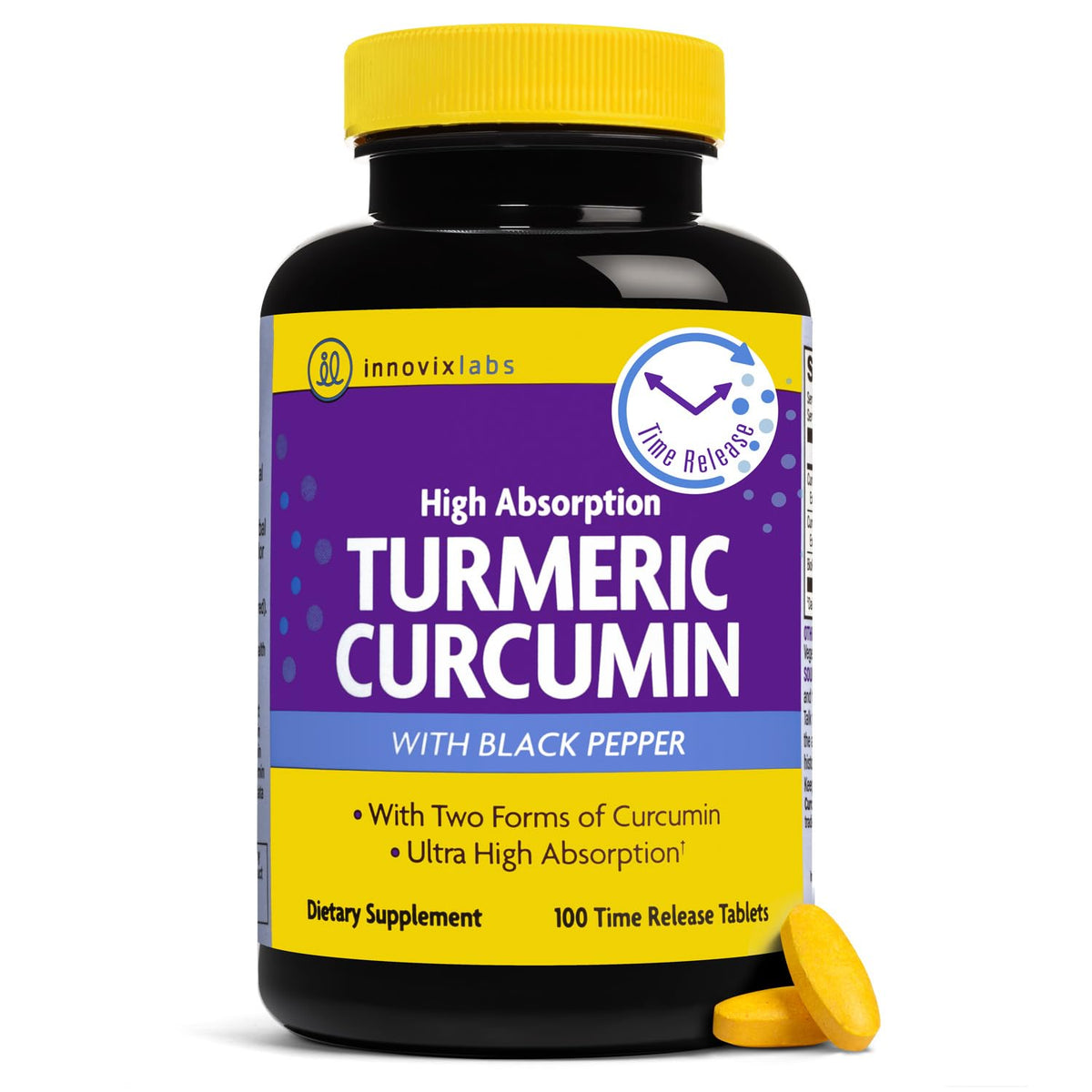 InnovixLabs turmeric curcumin tablets on blister pack for potential joint mobility support.