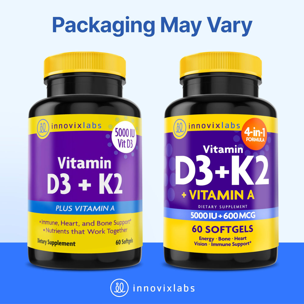 InnovixLabs Vitamin D3 K2 capsules poised for daily routine.