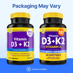 InnovixLabs Vitamin D3 K2 capsules poised for daily routine.