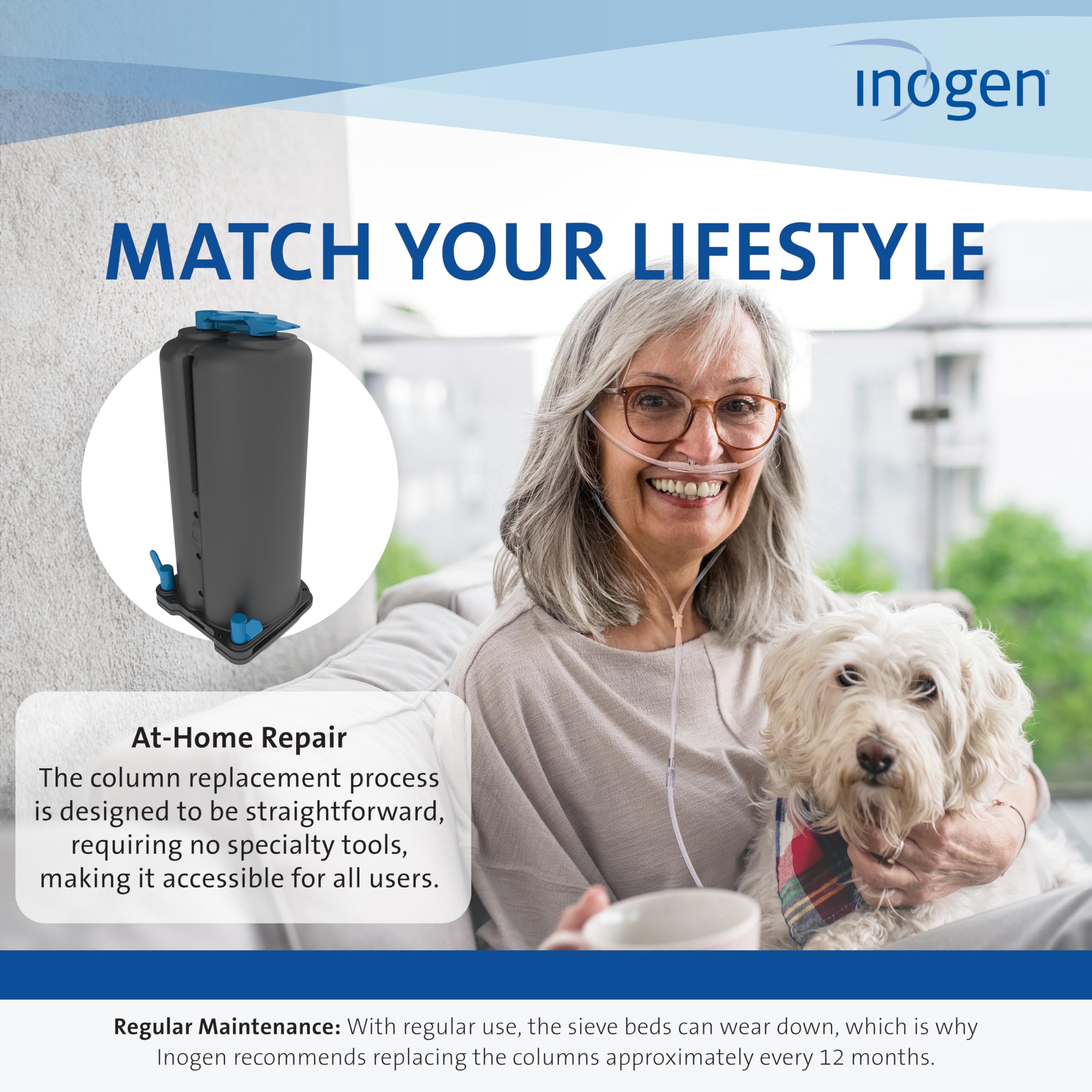 Inogen One G5 front view with sleek profile and portability.