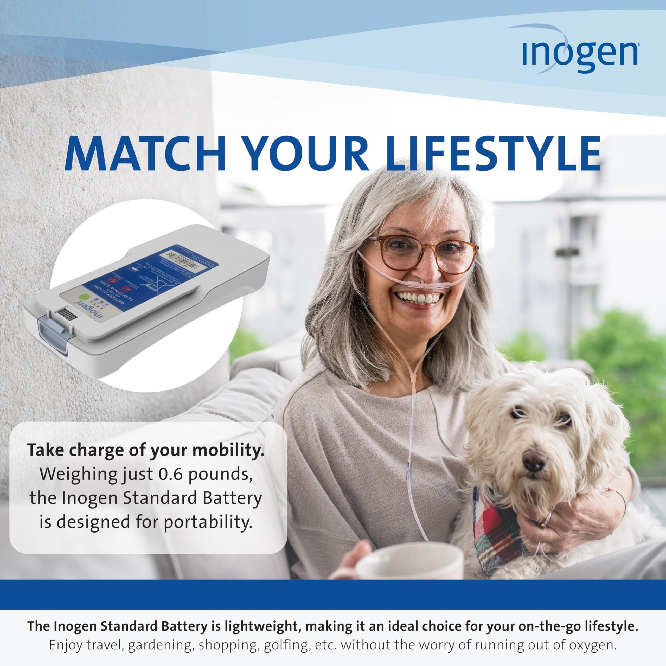 Inogen standard battery dimensions 5.91 x 2.68 x 0.7 in.
