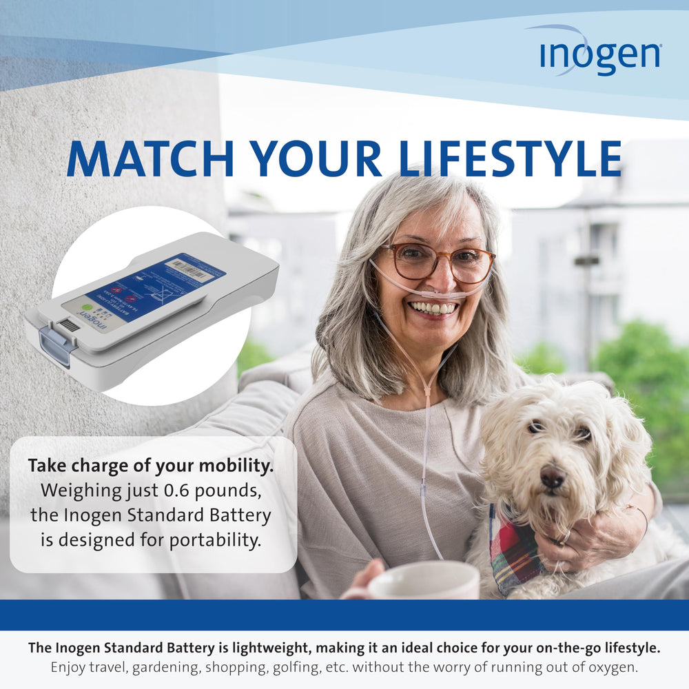 Inogen standard battery dimensions 5.91 x 2.68 x 0.7 in.