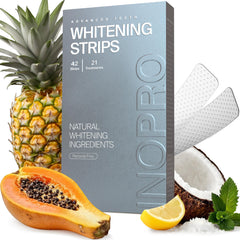 InoPro packaging showing 42 strips for natural whitening and sensitive teeth.