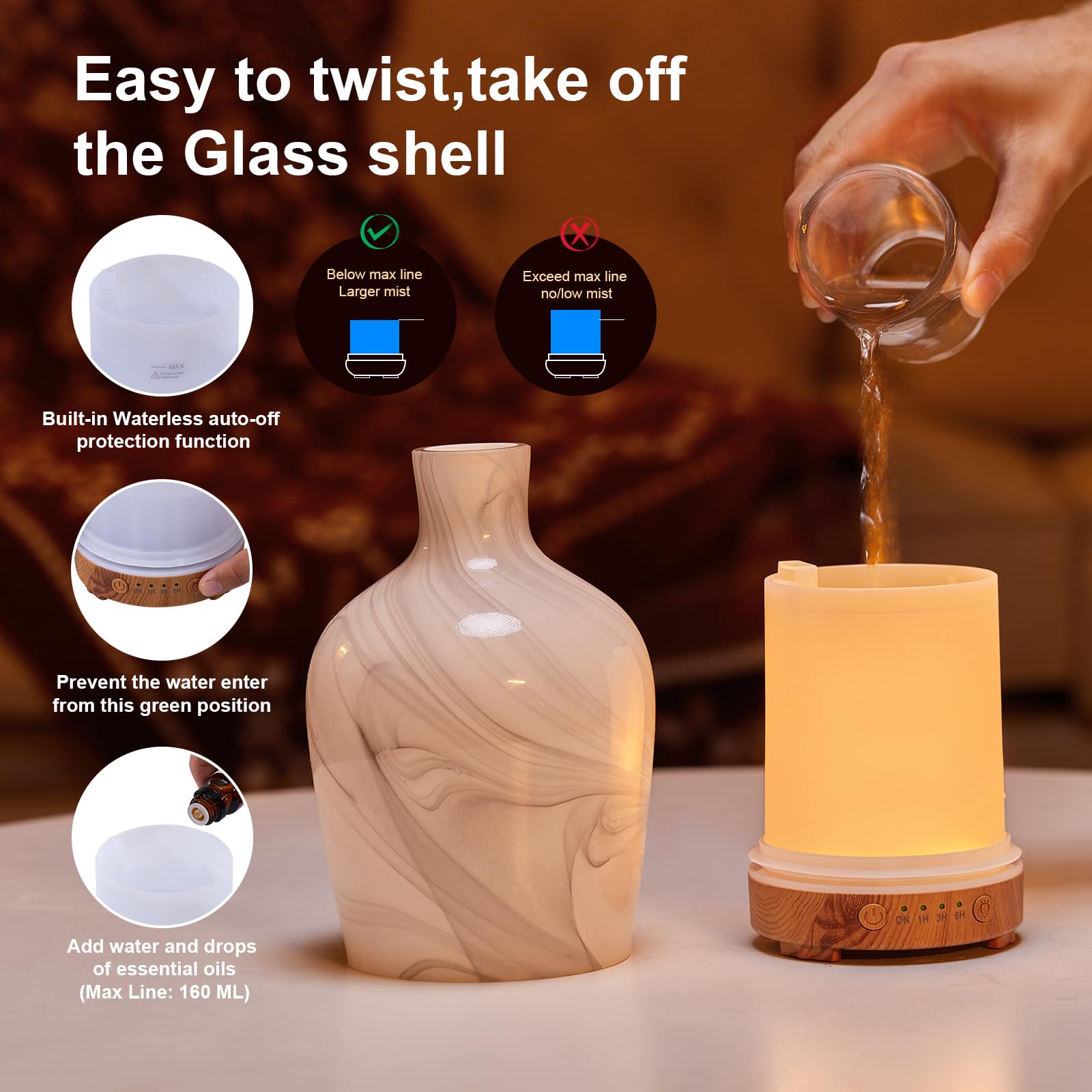Inrorans Classic Vase diffuser in continuous mist mode for consistent scent