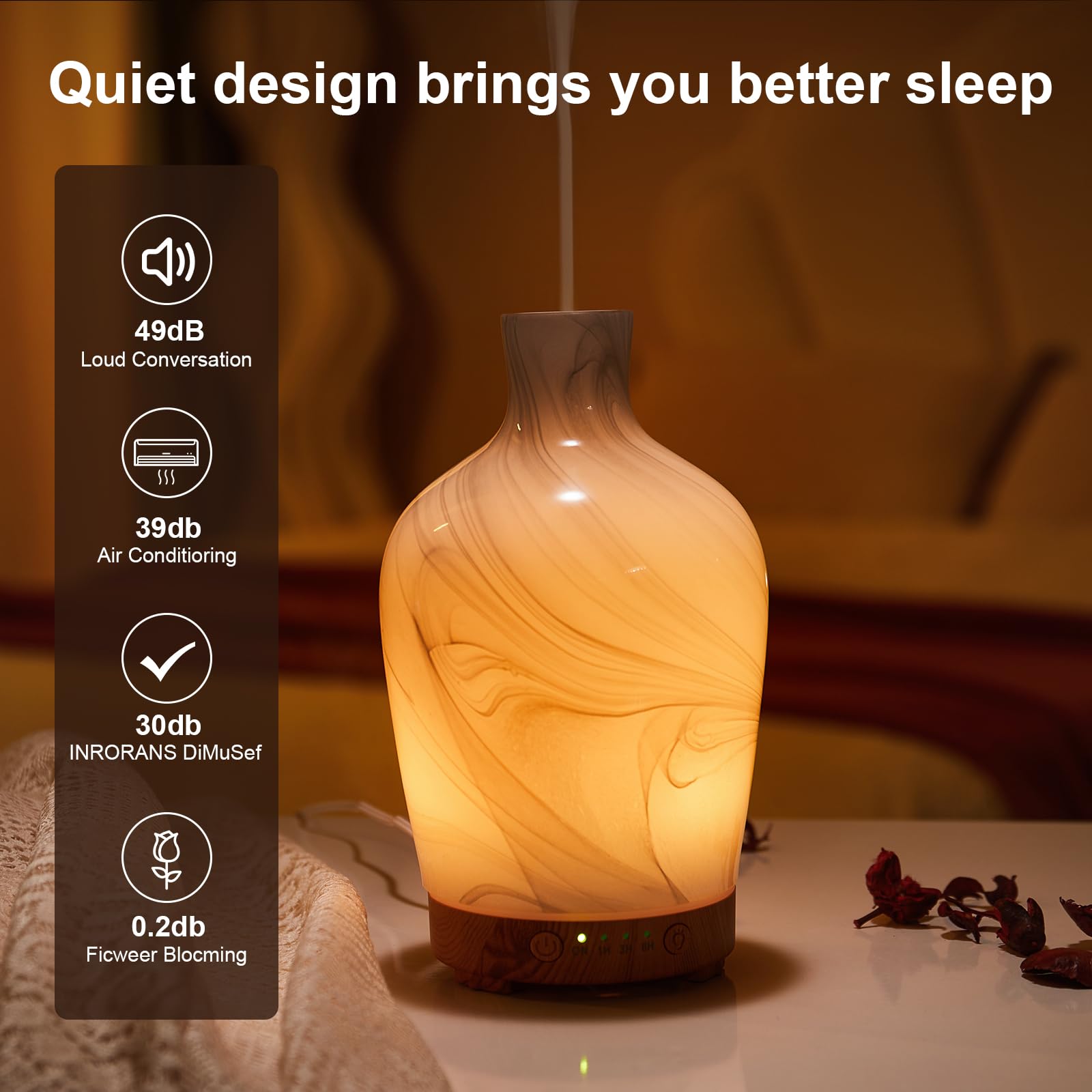 Inrorans Classic Vase diffuser showing intermittent mist mode for gentle diffusion