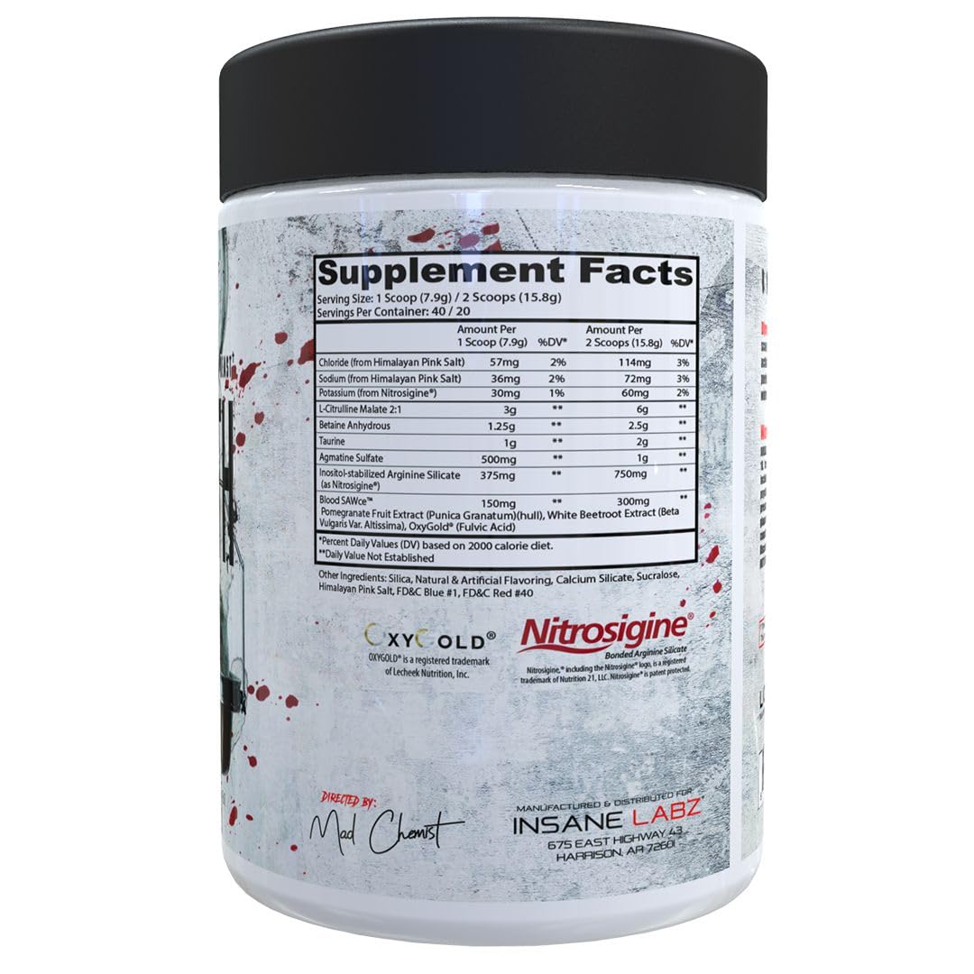Insane Labz Bloodbath label close up with nitric oxide formula