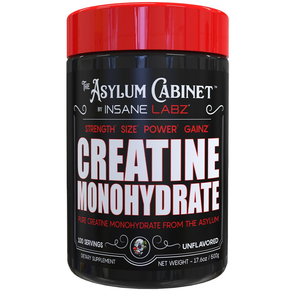 Insane Labz creatine container with unflavored powder for stronger workouts.