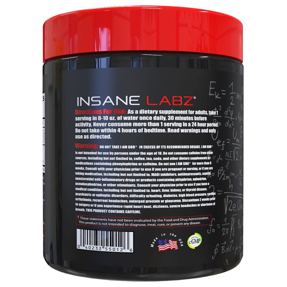 Insane Labz I am God orange label highlights endurance potential during training