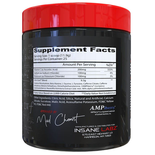 Insane Labz I Am God pre-workout scoop ready for precise dosing.