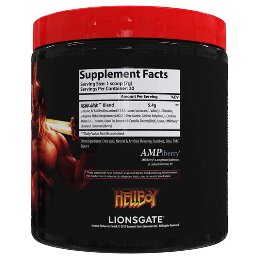 Blue raspberry powder tub ready for an intra-workout energy boost.