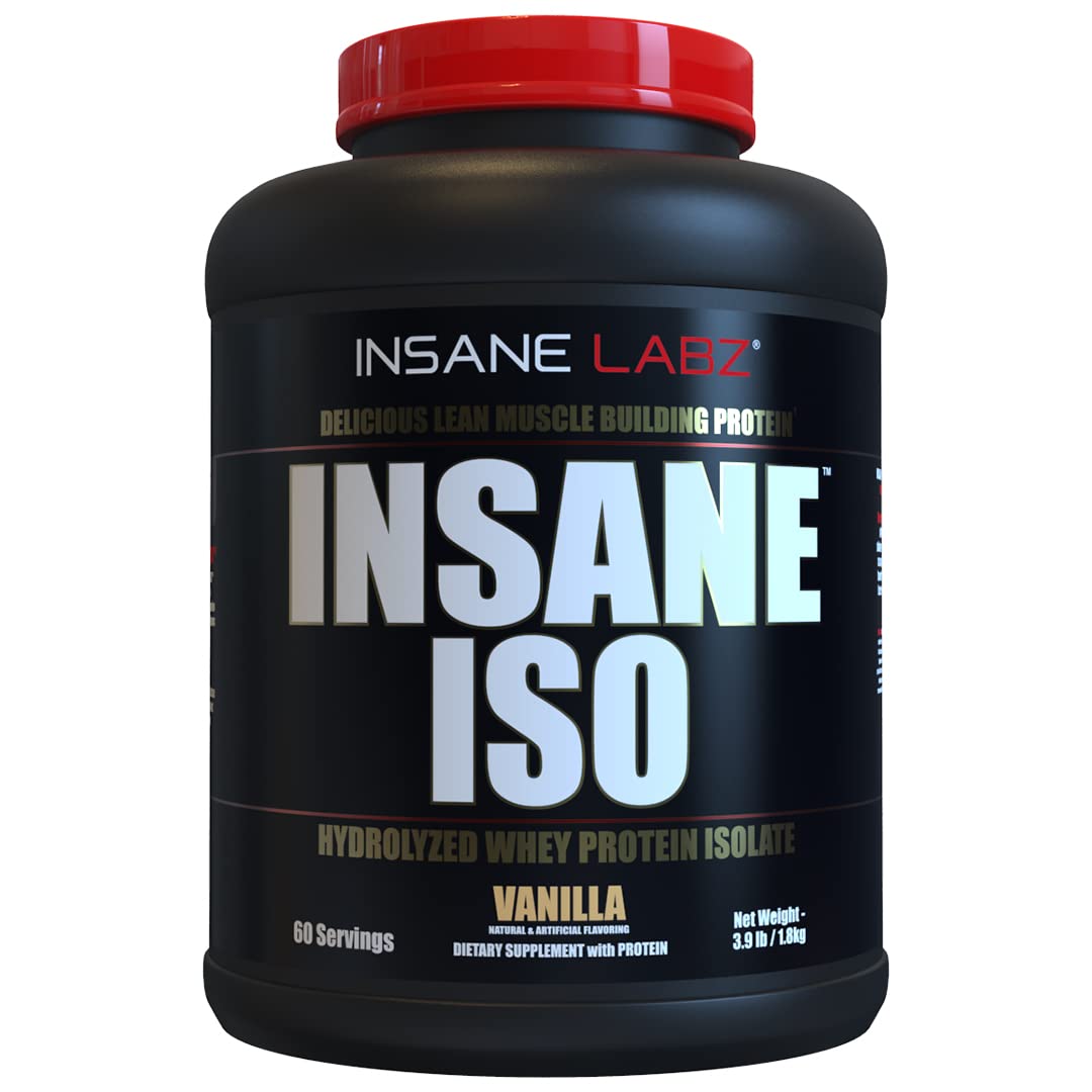 Insane Labz Insane ISO whey bottle shows vanilla flavor and lean muscle support