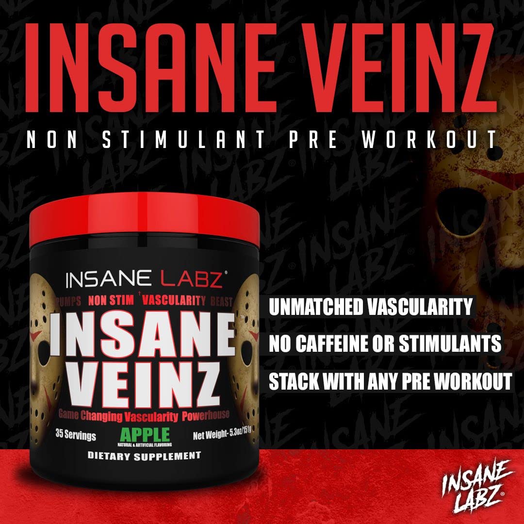 Insane Veinz Fruit Punch powder next to a shaker.