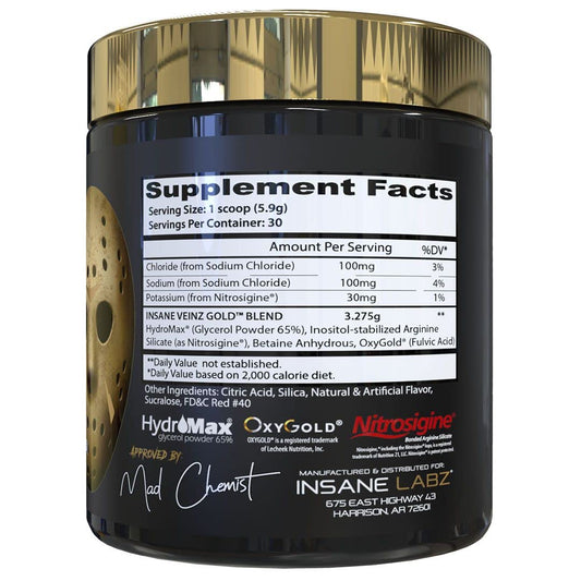Insane Veinz Gold bottle pour shows quick mix for steady vascular support