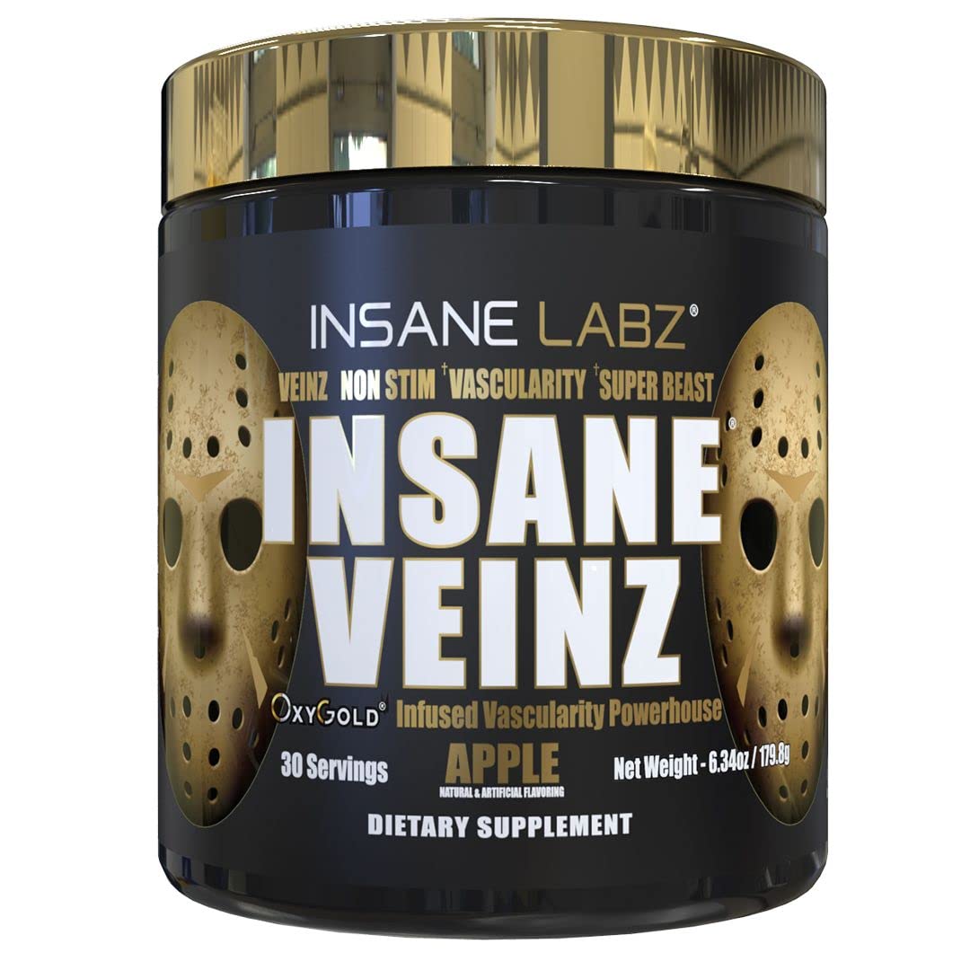 Insane Labz Insane Veinz Gold bottle being poured for a strong workout pump.