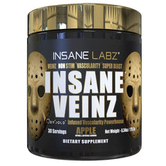 Insane Labz Insane Veinz Gold bottle being poured for a strong workout pump.