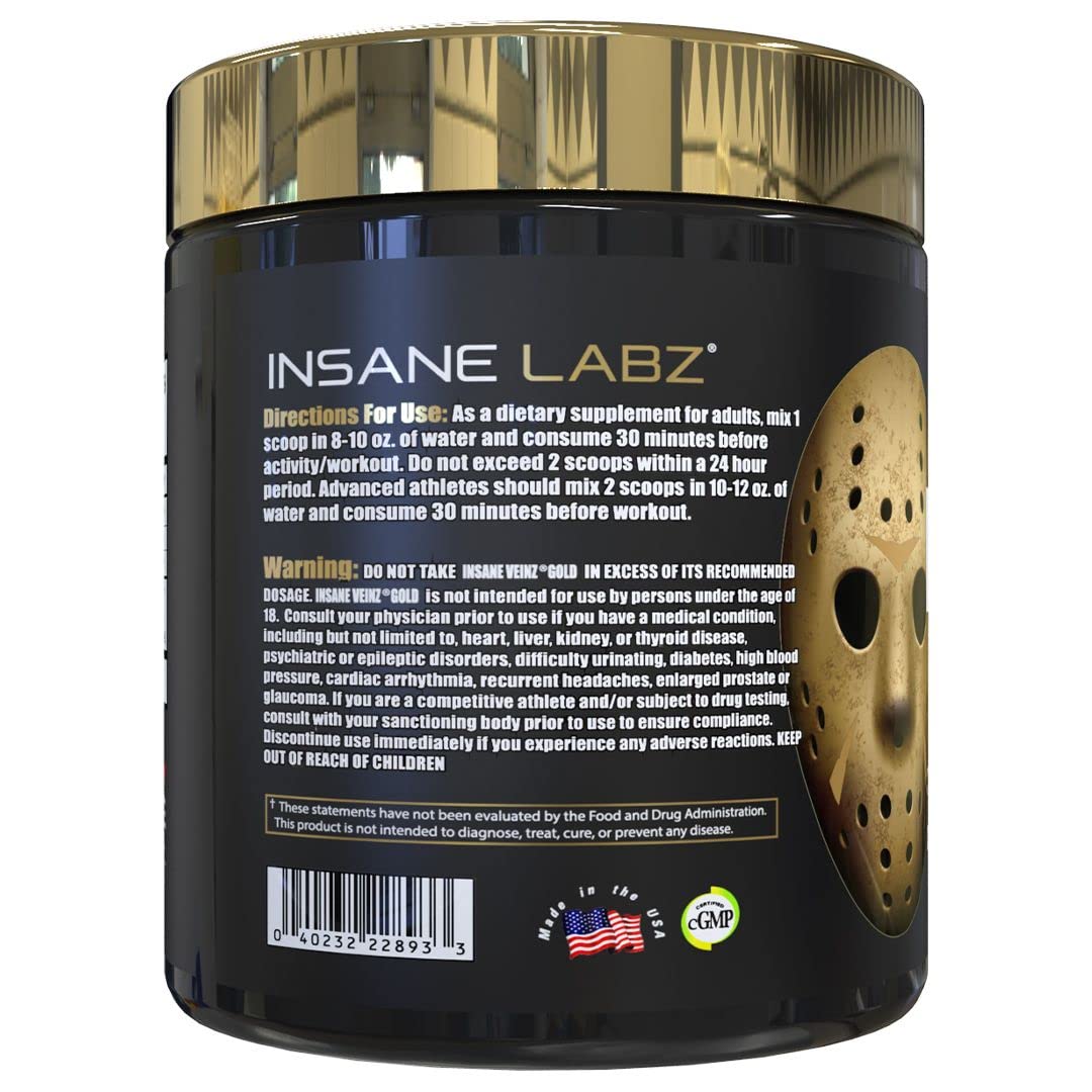 Insane Veinz Gold label closeup showcases Hydromax and Nitrosigine ingredients