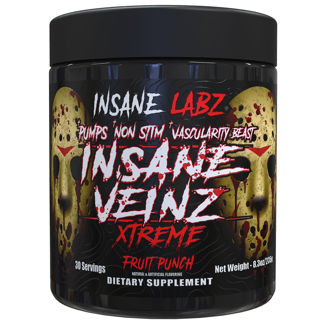 Insane Labz Insane Veinz Xtreme bottle highlighting a non-stimulant pump formula for vascular workouts