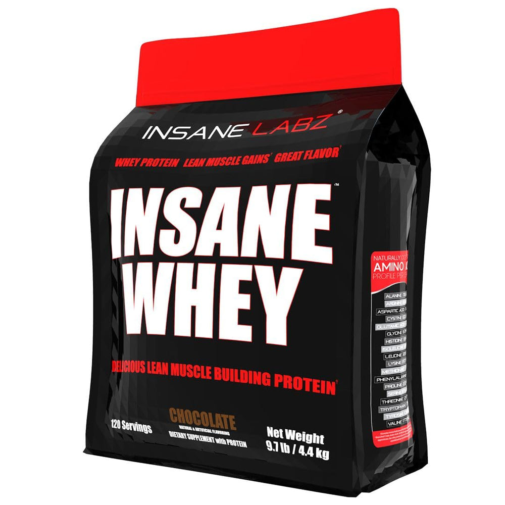 Insane Labz Insane Whey chocolate tub supports post-workout recovery.