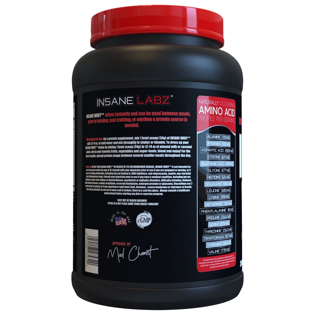 Insane Labz Insane Whey in shaker demonstrates mixability and quick protein delivery.