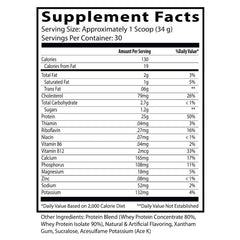 Nutrition label of Insane Whey highlights 25g protein per serving and low sugar.