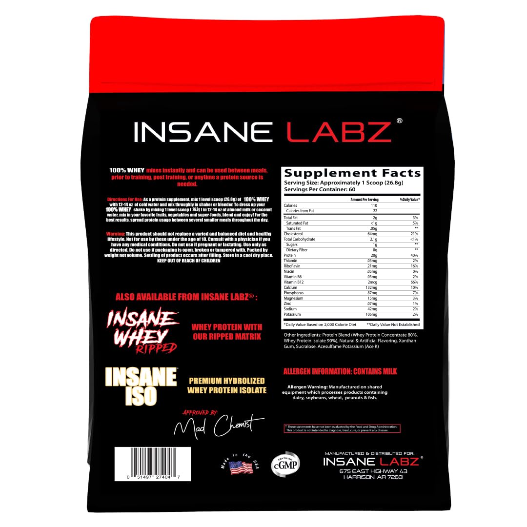 Insane Labz Insane Whey powder scoop showing smooth mix for shakes
