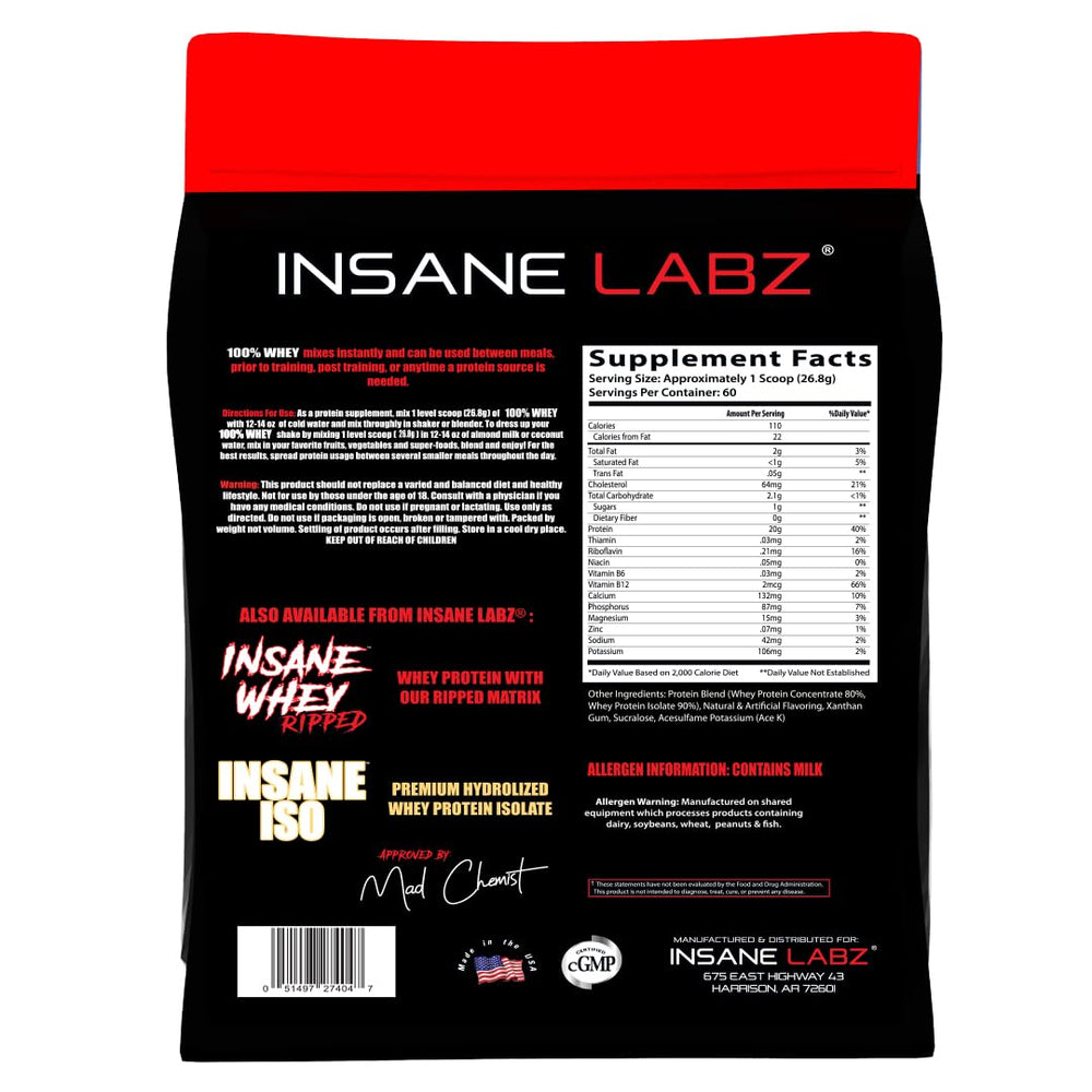 Insane Labz Insane Whey powder scoop showing smooth mix for shakes
