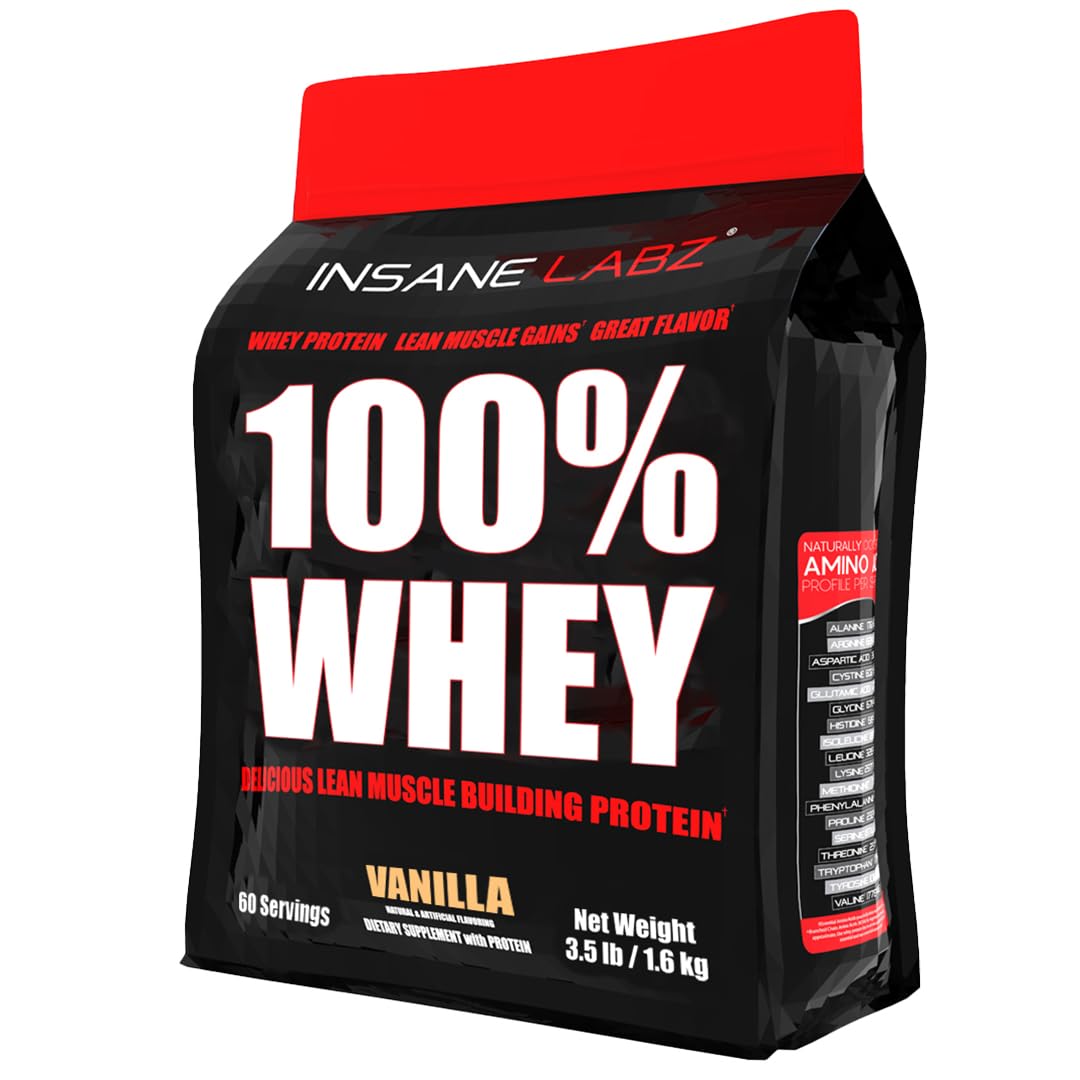 Insane Labz Insane Whey tub in vanilla flavor, ideal for post-workout lean muscle support