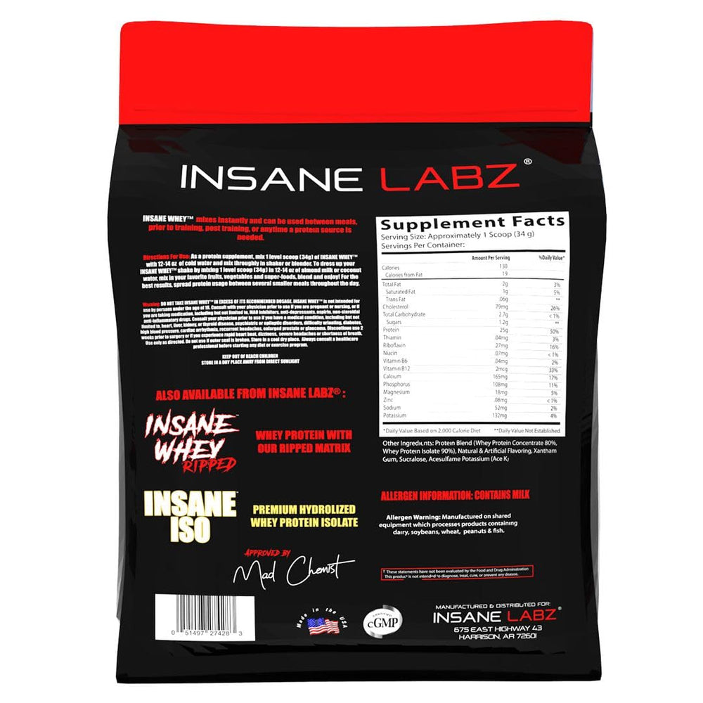 Insane Labz Insane Whey vanilla glass shows a creamy shake for meal-friendly protein.